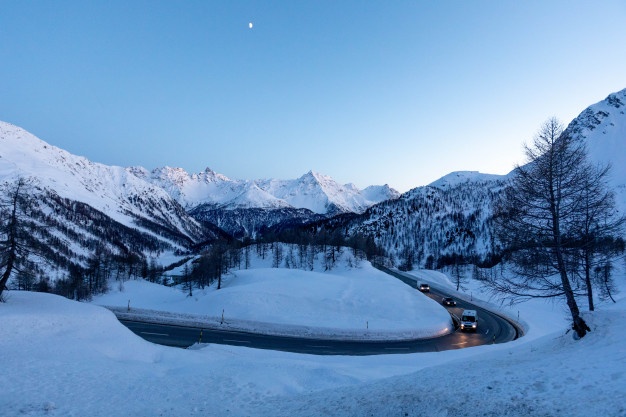 Winter Mountains and Road